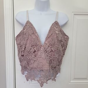 Charlotte Russe Y2K Crochet Lace Sleeveless Crop Top Zip Back Fairy Festival L